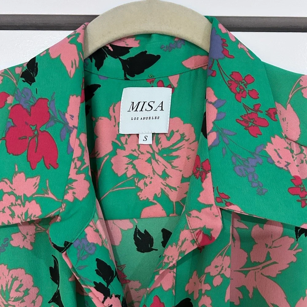 Like New Misa Los Angeles Esme Peony Green Long Sleeve Maxi Dress with Collar - Picture 7 of 9